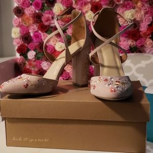 Pink Floral thick heel